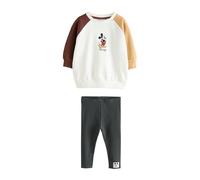 NEXT Garçon Ensemble sweat ras du cou Mickey Mouse et legging Ecru/Brown 2 Ans-3 Ans