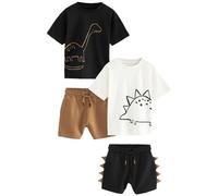 NEXT Garçon Ensemble t-shirt à manches courtes et short, lot de 2 Black/Tan Dinosaur 12 Mois