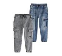 NEXT Garçon Jean Cargo à Taille élastique, Lot de 2 Grey/Blue 8 Ans