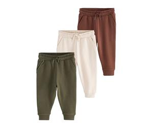 NEXT Garçon Pantalons de Jogging Doux au Toucher, Lot de 3 Khaki Green/Rust Brown/Ecru 2 Ans-3 Ans