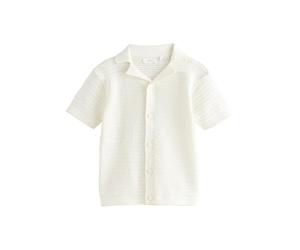 NEXT Garçon Polo en Maille 100% Coton à Manches Courtes texturé et col à Revers Blanc 3 Ans-4 Ans
