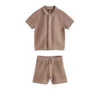 NEXT Garçon Polo en maille boutonné et short texturé