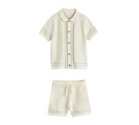 NEXT Garçon Polo en maille boutonné et short texturé