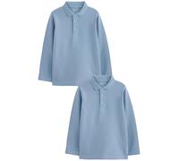 NEXT Garçon Polo pour l’école à Manches Longues 100% Coton, Lot de 2 Bleu 8 Ans