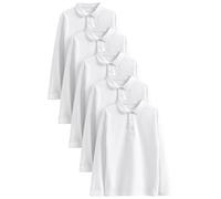 NEXT Garçon Polo pour l’école à Manches Longues 100% Coton, Lot de 5 Blanc 3 Ans