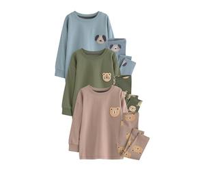 NEXT Garçon Pyjama Confortable, Lot de 3 Blue/Brown/Khaki Green Animal 6 Ans-7 Ans