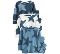 NEXT Garçon Pyjama Douillet 100% Coton, Lot de 3 Bleu/Bleu Marine 3 Ans