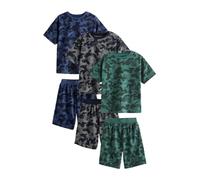 NEXT Garçon Pyjama Short 100% Coton, Lot de 3 Blue/Grey/Green Camouflage 11 Ans