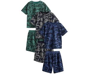 NEXT Garçon Pyjama Short 100% Coton, Lot de 3 Blue/Grey/Green Camouflage 8 Ans