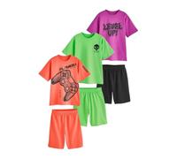 NEXT Garçon Pyjama Short 100% Coton, Lot de 3 Green/Orange/Pink Gamer 12 Ans