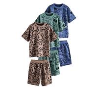 NEXT Garçon Pyjama Short 100% Coton, Lot de 3 Multi Graffiti 7 Ans