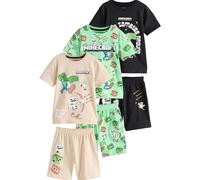 NEXT Garçon Pyjama Short 100% Coton Minecraft, Lot de 3 Black/Green/Stone 12 Ans