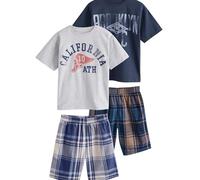 NEXT Garçon Pyjama Short tissé à Carreaux, Lot de 2 Navy/Grey Varsity 12 Ans