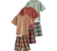 NEXT Garçon Pyjama Short tissés à Carreaux, Lot de 3 Green/Orange 11 Ans