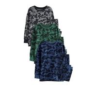 NEXT Garçon Pyjamas à Manches Longues, Lot de 3 Grey/Blue/Green Camouflage 8 Ans