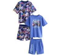 NEXT Garçon Pyjamas Short 100% Coton, Lot de 2 Multi Bright Graffiti Gamer 9 Ans