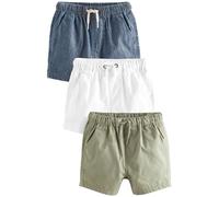 Next Garçon Short à Enfiler 100% Coton, Lot de 3 Sauge/Chambray/Blanc 12 Mois