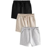 NEXT Garçon Short en Jersey 100% Coton, Lot de 3 Gris/Pierre Neutre/Noir 4 Ans-5 Ans