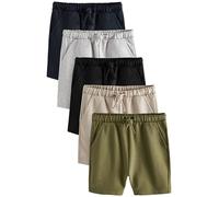 NEXT Garçon Short en Jersey 100% Coton, Lot de 5 Vert Kaki/Gris/Noir 6 Ans-7 Ans