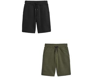 NEXT Garçon Shorts Basiques en Jersey, Lot de 2 Noir/Kaki Vert 12 Ans