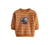 NEXT Garçon Sweat Ras du Cou imprimé sur l’Ensemble Tan Brown Ecru Stripe Bear 2 Ans-3 Ans