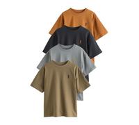 NEXT Garçon T-Shirt à Manches Courtes et cerf brodé, Lot de 4 Grey/Black/Khaki Green/Tan Brown 5 Ans