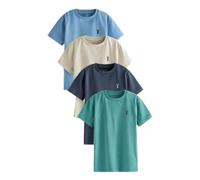 NEXT Garçon T-Shirt à Manches Courtes et cerf brodé, Lot de 4 Mineral Green/Blue 3 Ans