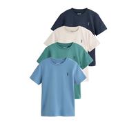 NEXT Garçon T-Shirt à Manches Courtes et cerf brodé, Lot de 4 Mineral Green/Blue 7 Ans