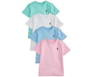 NEXT Garçon T-Shirt à Manches Courtes et cerf brodé, Lot de 4 Pastels 9 Ans