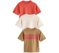 NEXT Garçon T-Shirt à Manches Courtes, Lot de 3 Red/Tan Stripe 6 Ans-7 Ans