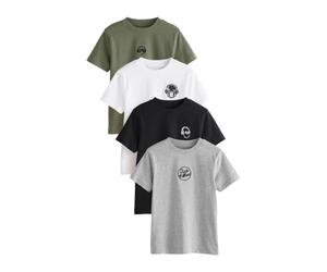 NEXT Garçon T-Shirt à Motif et Manches Courtes, Lot de 4 Black/White/Grey Marl/Khaki 3 Ans