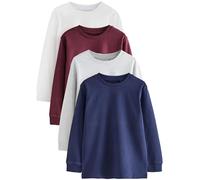 NEXT Garçon T-Shirt Confortable uni à Manches Longues, Lot de 4 Berry Red/Grey/White/Blue 10 Ans