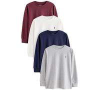 NEXT Garçon T-Shirt Douillet à Manches Longues avec Logo cerf, Lot de 4 Berry Red/Grey/White/Blue 15 Ans
