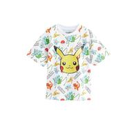 NEXT Garçon T-Shirt Pokémon à Manches Courtes avec Sequins White All Over Print 8 Ans