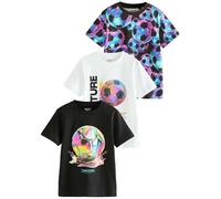 NEXT Garçon T-Shirt Standard à Manches Courtes et imprimé, Lot de 3 Black/White/Multi Football 8 Ans