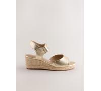Next Gold Extra Wide Fit Round Toe Elastic Strap Detail Wedges
