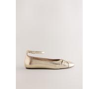 Next Gold Forever Comfort Leather Ballet Flats With Ankle Strap Gold 3.5 EU 36