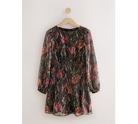 Next Gold Jaquard Print Mini Long Sleeve A-Line Seam Detail Dress Gold Jaquard Print EU 40 (UK 12)