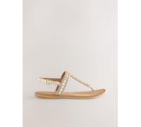 Next Gold Leather Forever Comfort Toe Thong Embellished Sandals