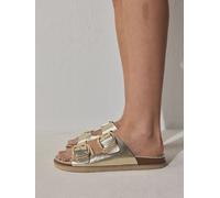 Next Gold Leather Standard Fit Double Strap Footbed Sandals