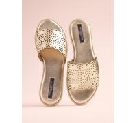 Next Gold Leather Tabitha Simmons x Next Darcy Leather Round Toe Laser Cut Espadrille Mules