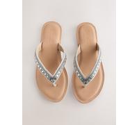 Next Gold Suede Extra Wide Fit Beaded Toe Thong Sandals