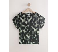 Next Green Animal Print Flutter Sleeve Textured Smart Top