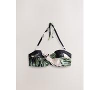 Next Green/Black Leaf Twist Padded Wired Bandeau Bikini Top