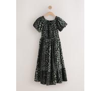 Next Green/Black Leopard Print Off The Shoulder Midi Dress Green/Black Leopard Print EU 48 Tall (UK 20 T)