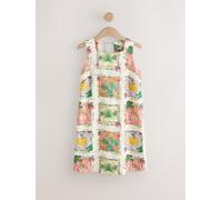 Next Green/Ecru Kew Collection Botanical Print Linen Rich Square Neck Shift Mini Dress Green/Ecru Kew Collection Botanical Print EU 48 Tall (UK 20 T)