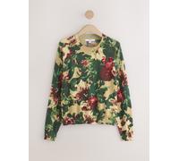 Next Green Floral Print Soft Touch Crew Neck Cotton Rich Jumper