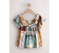 Next Green Greek Print Short Sleeved Square Neck Top