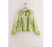 Next Green Leaf Print Long Sleeve Notch Neck Top