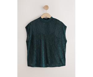 Next Green Metallic Sparkle Sheer Layer Cap Sleeve Top